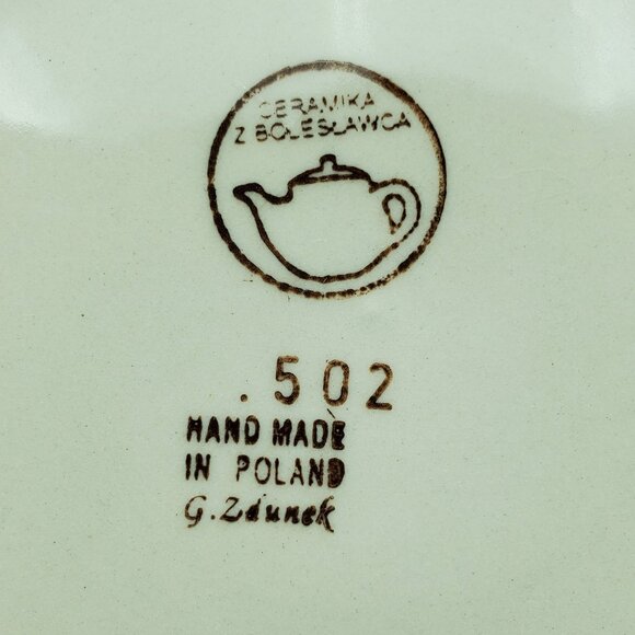 Polish Pottery Peacock Leaves Dessert Plate Peacock Salad Plate - Picture 4 of 5